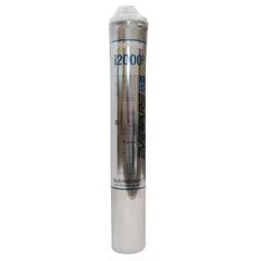 This quick-connect water filter is designed for ice machines and refrigerators to reduce scale buildup. It has a flow rate of 1.7 gpm, overall height of 20 3/4 inches, and overall diameter of 3 1/4 inches. The filter helps protect equipment from mineral deposits in commercial and residential applications.