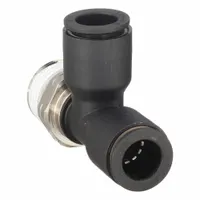 This LEGRIS tube fitting is a tee configuration with Tube x Tube x MNPT connections, designed for 3/8 in OD tubing and 3/8 in pipe size. Constructed from nylon and nickel-plated brass, it is suitable for branching compressed air or fluid lines in pneumatic systems and instrumentation. Supplied in a 10-pack