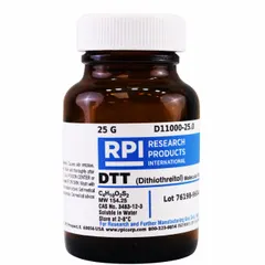 Lab-grade protease inhibitor supplied as a BSE/TSE-free powder in a 25 g glass container. Used to reduce disulfide bonds in proteins and enzymes, maintaining reducing conditions in biochemistry, molecular biology, and protein purification applications.