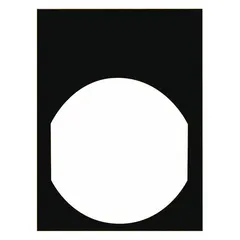 Rectangular non-metallic plastic legend plate for 22 mm panel mounting. Measures 1 3/16 in overall height by 1 5/8 in overall width. Features a black finish with English tab legend. Used to label push buttons in industrial control stations.