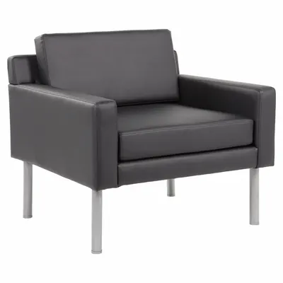 BOSS Club Chair: Black, Black, 0 Casters/Glides, Arms, 24 1/2 in Overall Wd - Antimicrobial Waiting Room Chairs