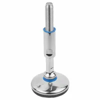 Male leveling mount with swiveling stud for leveling and stabilizing machinery, conveyors, and industrial equipment. M12 thread, 60 mm length, round base, polished finish. Load capacity 10 kN