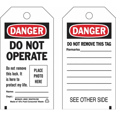 BRADY Danger Do Not Operate Lockout Tag - Safety