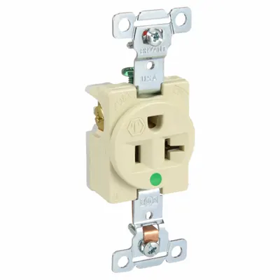 BRYANT Receptacle: Hospital Grade, Single, 5-20R, Ivory, 125V AC, 20 A - General Purpose Receptacles