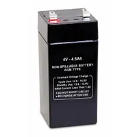 APPROVED VENDOR Sealed Lead Acid Battery: 4V DC, 4.5 Ah Capacity, 3.98 in Ht, 1.85 in Wd, 1.85 in Dp (MPN 47022)
