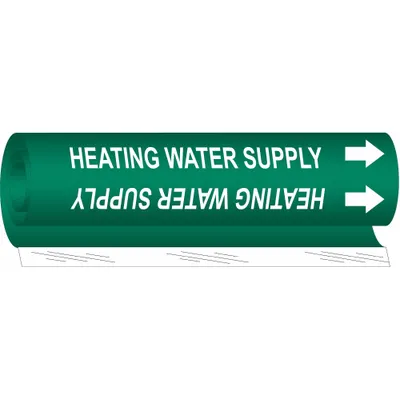 BRADY Pipe Marker: Heating Water Supply, Green, White, Fits 2 1/2 to 7 7/8 in Pipe O.D. - Heating Water Supply Wrap-Around Pipe Markers