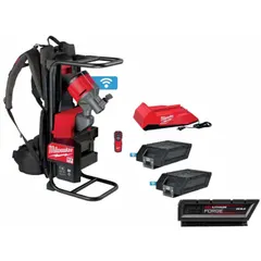 This cordless concrete vibrator system operates on 72V DC and includes a bare tool, three MX FUEL REDLITHIUM battery packs, and two 6.0 Ah batteries. The shaft is 21 ft long with a 2 1/2 in diameter. Designed for portable concrete consolidation, it removes air pockets and ensures proper settling in forms, slabs, and walls.