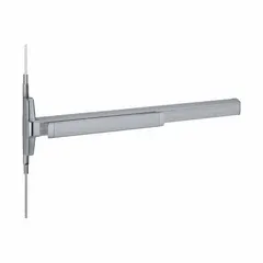 This concealed vertical rod exit device features a touchbar style and lever outside trim. Constructed of aluminum with a gray finish, it is designed for commercial doors requiring a low-profile appearance. Not ADA compliant and not ligature-resistant.