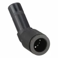 This nylon and nickel-plated brass elbow fitting connects two 12 mm OD tubes via push-to-connect ports, providing a 90-degree turn for routing in confined spaces. Suitable for pneumatic or low-pressure fluid systems, it offers straightforward installation without tools
