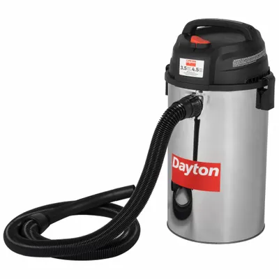 DAYTON Wall-Mount Wet/Dry Vacuum, Stainless Steel, 4-1/2 gal Tank, 18 ft Hose - Wall-Mount Vacuums