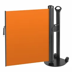 Retractable belt barrier system with one post and an 11 1/2 ft orange round-flat belt without legend or pattern. Used for pedestrian guidance and queue management in industrial environments.