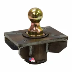 This below-the-bed gooseneck hitch is constructed from carbon steel with a plain finish and includes a zinc-plated ball. It features flip-ball storage and is rated for 30,000 lb gross trailer weight and 30,000 lb tongue capacity. Suitable for heavy-duty towing applications such as construction, agriculture, and industrial hauling.