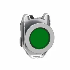 Green LED pilot light from the XB4 Series for 30 mm panel mounting. Provides visual status indication on industrial control panels and machinery. No push-to-test function included.