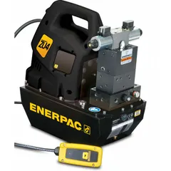 This corded electric hydraulic pump unit delivers up to 10,000 psi operating pressure and 60 cu in/min flow rate, powered by a 1 7/10 hp motor. It includes a 3-position control and retract function. Suitable for powering hydraulic cylinders and tools in lifting, pressing, and clamping tasks.