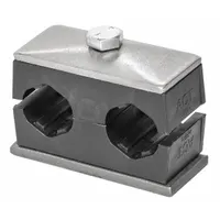 Smooth-core Beta clamp with a 316 stainless steel clamp and polypropylene cushion, designed for routing and supporting two lines of tubing or piping. The cushion dampens vibration and protects pipe surfaces, while the stainless steel construction provides corrosion resistance