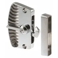 Silver sliding handle and latch kit for screen doors. Overall height 2 5/8 in, overall length 1 9/16 in. Used to replace or repair the handle and latch assembly on sliding screen doors