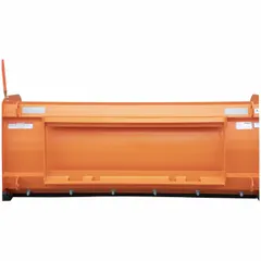 This snow pusher is designed for tractor mounting to clear snow from large areas such as parking lots and driveways. It features a carbon steel moldboard and steel pusher shoes, requiring a machine with at least 30 hp.