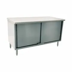 NSF-certified cabinet bench with a 30 x 72 inch stainless steel work surface in silver finish. Suitable for sanitary environments where cleanability and corrosion resistance are required. No additional components included.