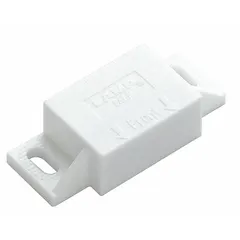 Plastic magnetic push-to-close catch with pull opening action. Used to hold cabinet doors, access panels, and enclosures securely closed in industrial, commercial, and electrical applications. Height 1/2 in, width 1 15/16 in.