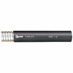The LIQUATITE ATX-15 is a 1-1/2 inch trade size, 50-foot nominal length, black extreme temperature liquid-tight flexible metal conduit from the ATX Series. It provides liquid-tight protection for electrical wiring in environments exposed to moisture, oils, or extreme temperatures. Suitable for industrial applications such as manufacturing plants, refineries, and outdoor installations.