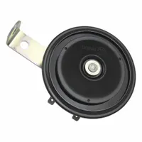 This FIAMM electric horn produces a high tone at 108 dBA maximum sound level, operating on 24V DC. It features a black unfinished finish and includes an L-mounting bracket. Suitable for use on trucks as an audible warning device