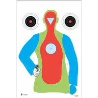 Paper silhouette target for scoring and qualification use. Each target measures 35 inches high by 23 inches wide, printed in green. Supplied in a 50-pack for consistent training and evaluation at shooting ranges