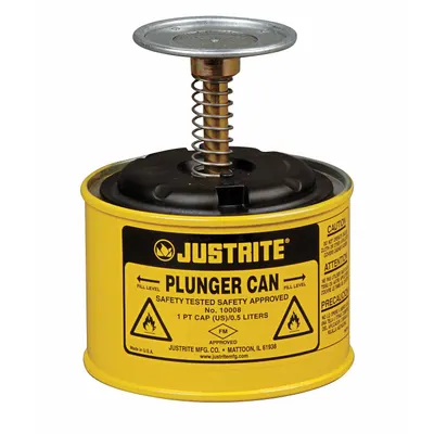 JUSTRITE Plunger Can: 1/8 gal Capacity, Powder Coated Steel - Plunger Cans