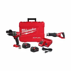 This cordless combination kit includes an M18 FUEL hammer drill and reciprocating saw. The hammer drill delivers high torque for drilling into masonry, wood, and metal. The reciprocating saw is suited for demolition, cutting, and sawing applications. Both tools operate on the M18 battery system, providing cordless mobility for construction, renovation, and maintenance tasks.