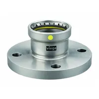 This press-fit x flange fitting connects gas steel piping to flanged equipment. Made of carbon steel with an HNBR seal, it is used in commercial and industrial gas systems for natural gas, propane, or other fuel gases. Designed for use with Viega press tools