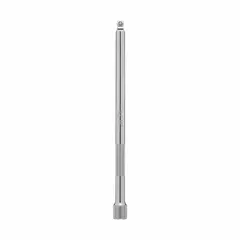 This 10-inch flex and wobble hand socket extension features a 3/8 in output drive size. It allows access to fasteners in tight or offset spaces where a standard rigid extension cannot reach. Suitable for automotive repair, machinery maintenance, and general assembly tasks.