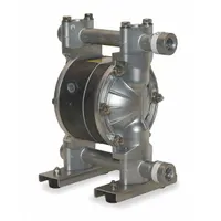 This air-operated double-diaphragm pump features a 316 stainless steel housing and seat material, with PTFE check valves. It has a 1/2 in NPT connection and delivers up to 12 gpm. Suitable for transferring fluids in industrial applications such as chemical processing, water treatment, and food handling