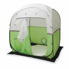 This manhole shelter provides a protected work area for utility crews performing maintenance or repairs in manholes and confined spaces. Constructed with a steel frame and high-visibility green nylon fabric, it features an open bottom for direct access. Includes a storage bag.