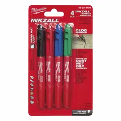 General purpose ink marker with a bullet point, available in black, blue, green, and red. Features a plastic body and standard actuation style. Ink dries in less than 30 seconds. Suitable for marking on surfaces such as metal, plastic, and wood in industrial settings.