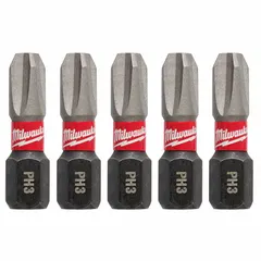 Standard hex-shank insert bit with #3 (PH3) Phillips drive, made from alloy steel. Sold in a 5-pack for industrial fastening applications requiring a #3 Phillips bit.