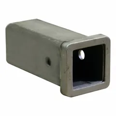 This receiver tube is made of carbon steel and has an overall length of 8 inches and overall width of 2 inches. It is used as a mounting point for towing accessories on vehicles with compatible hitch systems.