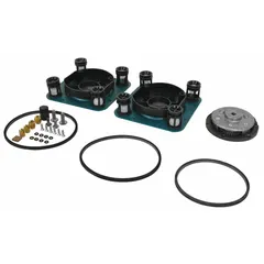 Repair kit for Fill-Rite diaphragm pumps, compatible with model SS415B. Includes shaft gear. Wetted materials are Santoprene for water compatibility. Used to replace worn diaphragms in water-handling fluid transfer systems.