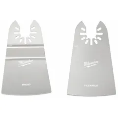This set of two open-back universal OIS mounted blades is made of stainless steel. Each blade has a length of 3 7/16 inches. Suitable for scraping paint, adhesive, caulk, and other materials from flat surfaces in construction, renovation, and maintenance tasks.