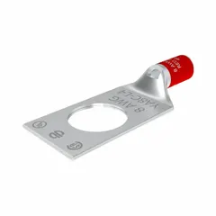 One-hole compression lug for terminating 8 AWG solid or stranded copper wire to a 1/2 in stud. Suitable for power distribution, panel building, and equipment connections.