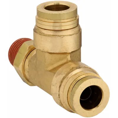PARKER Push-Fit Tee Fitting: 3/8 in OD x 1/4 in Pipe Fitting Size - Brass Air Brake Fittings