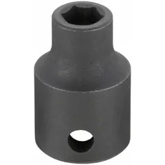 This 3/8" drive impact socket is designed for use with impact tools to tighten or loosen 9 mm metric fasteners. It features a 6-point standard profile and a manganese phosphate finish. Common applications include automotive repair, heavy equipment maintenance, and industrial assembly where high torque is required.