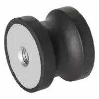 Female x female vibration-isolating mount with a natural rubber isolator body. The hourglass design provides multidirectional damping to reduce transmitted vibration from rotating or reciprocating equipment. Suitable for use with pumps, compressors, and other industrial machinery