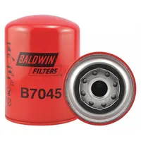 Spin-on oil filter with M26 x 1.50 thread size, 5 7/8 in overall height, and 4 1/4 in outside diameter. Features cellulose media and a 14 psid bypass valve. Used in engine lubrication systems to remove contaminants from oil