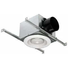Grille for inline duct fans, constructed of plastic and metal in a white finish. Includes a compact fluorescent bulb for illumination. Operates at 120V AC. Suitable for covering and protecting fan openings in ventilation systems.