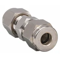 This double-ferrule stainless steel compression union connects two tubes of the same outer diameter in a straight line, forming a leak-tight seal. It is used in industrial instrumentation, hydraulic, and pneumatic systems where vibration-resistant connections are required. Fitting size is 1/4 in OD x 1/4 in OD with Compression x Compression type