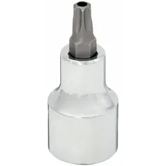 This Security Torx Bit Socket features a T40 tip size and a fixed insert design for driving tamper-resistant Torx fasteners. With a 2 1/4 in overall length, it is suitable for use in maintenance, repair, and assembly applications where secure engagement and torque control are required.