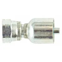 Steel straight crimp hose fitting with BSPP female thread on one end and crimp connection for -10 dash size hydraulic hose. Thread size 0.511"-27. Used in hydraulic systems to connect hose to BSPP threaded ports