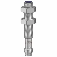 This inductive cylindrical proximity sensor features a shielded design and built-in connector for easy installation. It operates on 12-24V DC with 3 wires, suitable for non-contact detection of metallic objects in industrial automation applications such as position sensing and part detection.