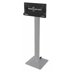 Pedestal charging station with (4) 9 in Type C cables. Overall height 48 in. Features Generic "Basic" Graphics. Suitable for public or commercial spaces such as lobbies, waiting areas, or retail environments.