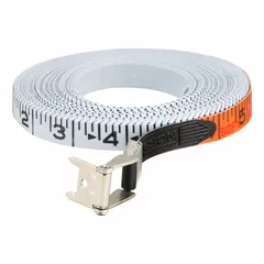 SAE fiberglass replacement blade for open-reel long tape measures. 50 ft length with nonmagnetic single hook tip and hook end. Marked in inches. Restores measuring capability for compatible open-reel tape measures used in construction, surveying, and layout applications.