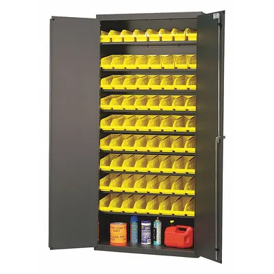 QUANTUM STORAGE SYSTEMS Bin Cabinet: 36 in x 18 in 78 in, 9 Shelves, 72 Bins, Yellow, Solid - High-Visibility Sloped-Shelf Bin Cabinets